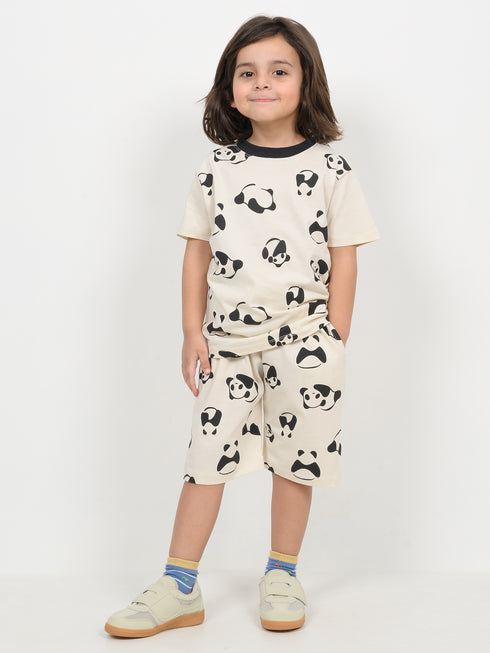 The Panda Party Cotton Short Set (Off-White)