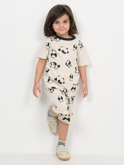 The Panda Party Cotton Short Set (Off-White)