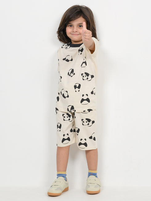The Panda Party Cotton Short Set (Off-White)