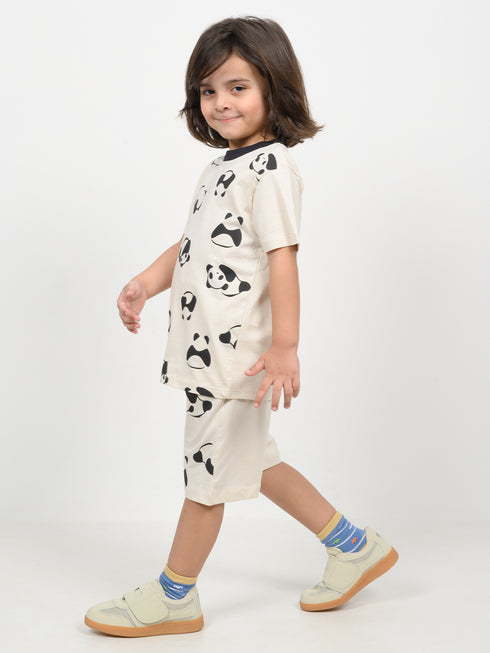 The Panda Party Cotton Short Set (Off-White)