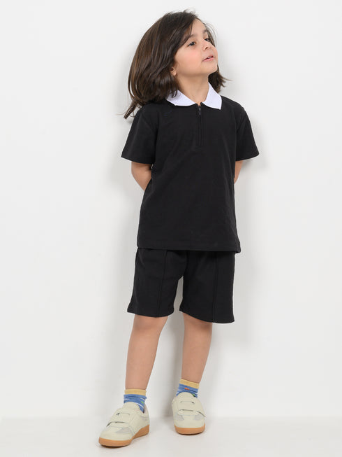Classic Zip Polo Set (Black)