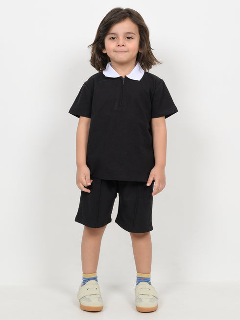 Classic Zip Polo Set (Black)