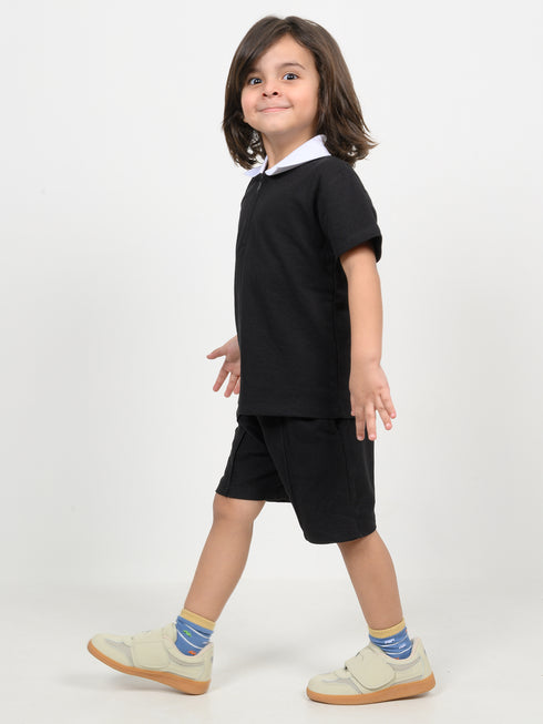 Classic Zip Polo Set (Black)