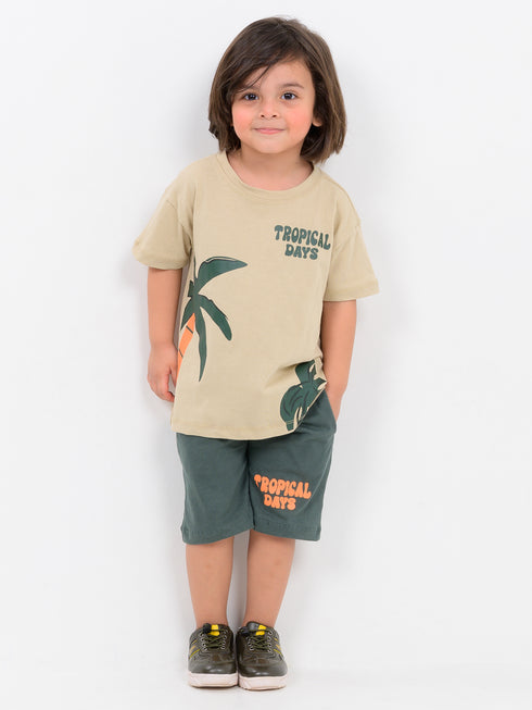 Oversized Tropical Days Cotton Short Set (Tropical Clay)