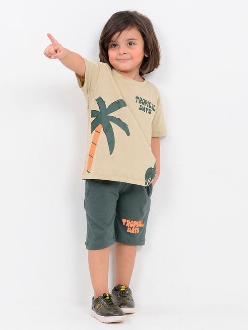 Oversized Tropical Days Cotton Short Set (Tropical Clay)