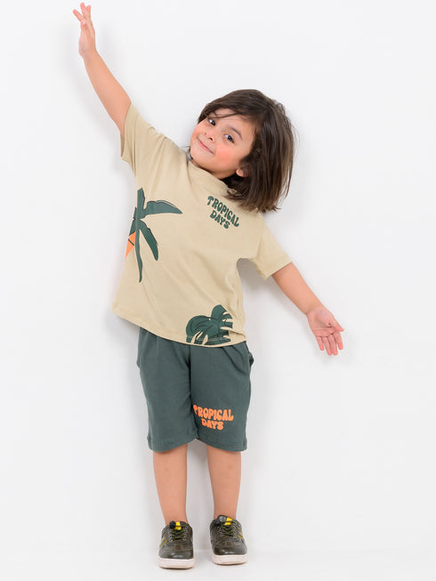 Oversized Tropical Days Cotton Short Set (Tropical Clay)