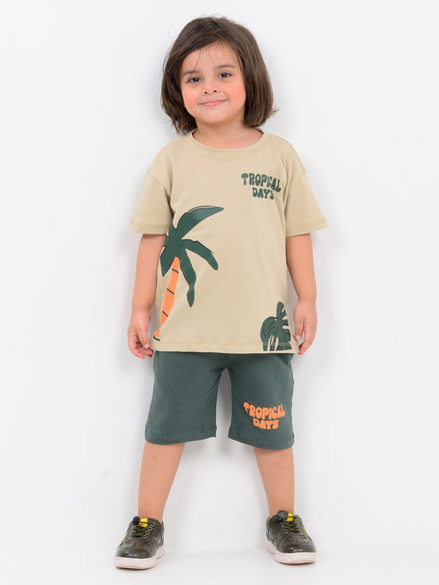 Oversized Tropical Days Cotton Short Set (Tropical Clay)