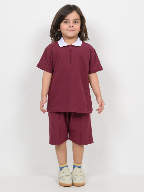 Classic Zip Polo Set (Maroon)