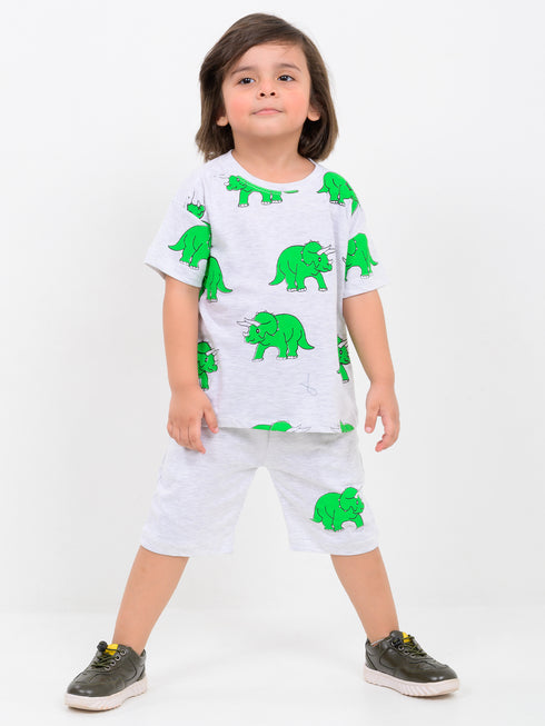 Oversized Tiny TriceraTee Cotton Short Set (Soft Grey)