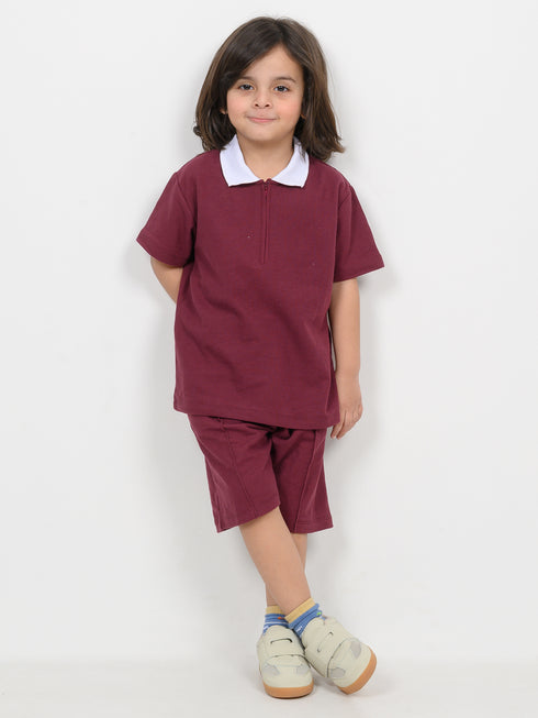 Classic Zip Polo Set (Maroon)