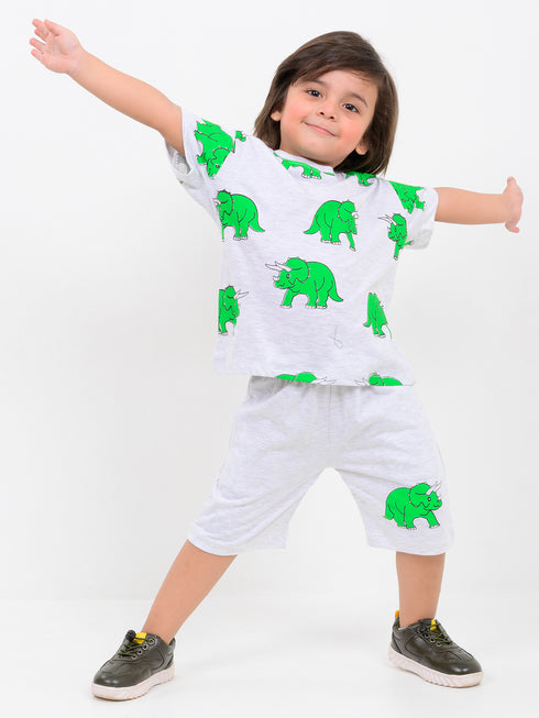 Oversized Tiny TriceraTee Cotton Short Set (Soft Grey)