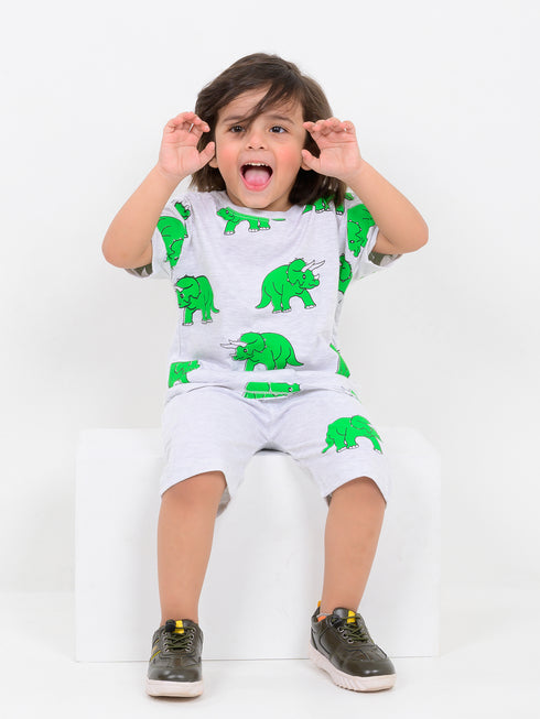 Oversized Tiny TriceraTee Cotton Short Set (Soft Grey)