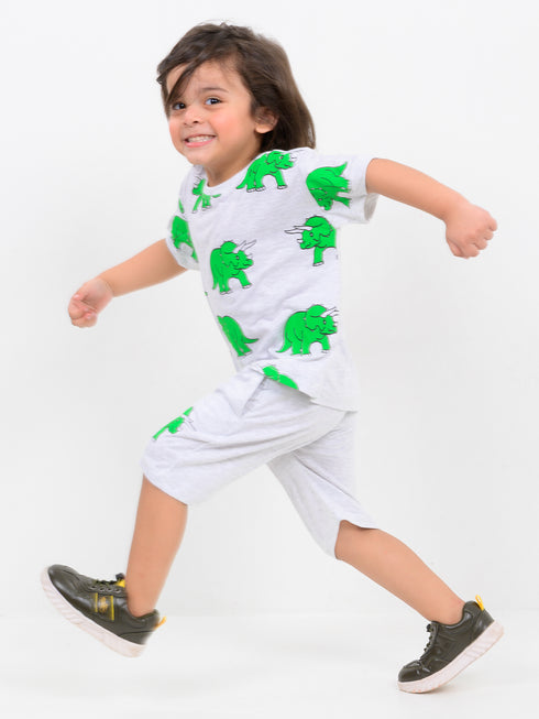 Oversized Tiny TriceraTee Cotton Short Set (Soft Grey)