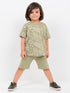 Oversized Leaflet Play Cotton Short Set (Olive Mist)