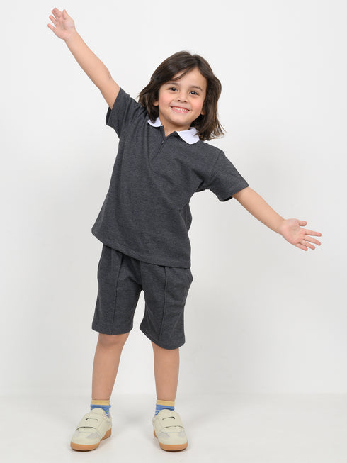 Classic Zip Polo Set (Charcoal Grey)