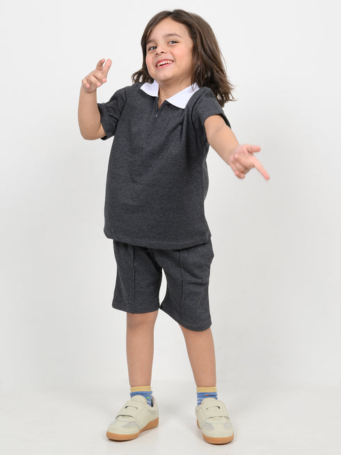 Classic Zip Polo Set (Charcoal Grey)