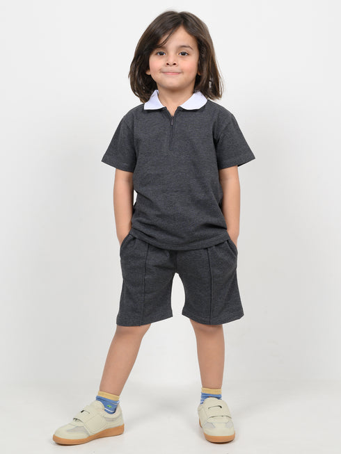 Classic Zip Polo Set (Charcoal Grey)