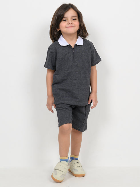 Classic Zip Polo Set (Charcoal Grey)