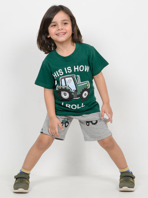 This Is How I Roll Cotton Short Set (Dark Green & Heather Grey)