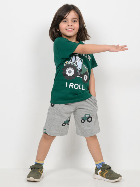 This Is How I Roll Cotton Short Set (Dark Green & Heather Grey)