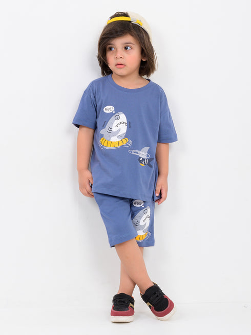 Oversized Cool Shark Cotton Short Set (Galactic Blue)