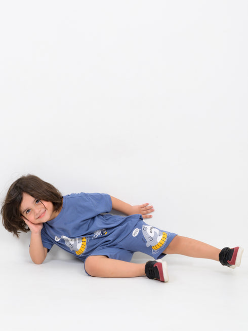Oversized Cool Shark Cotton Short Set (Galactic Blue)