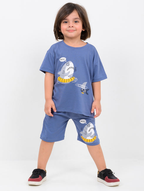 Oversized Cool Shark Cotton Short Set (Galactic Blue)