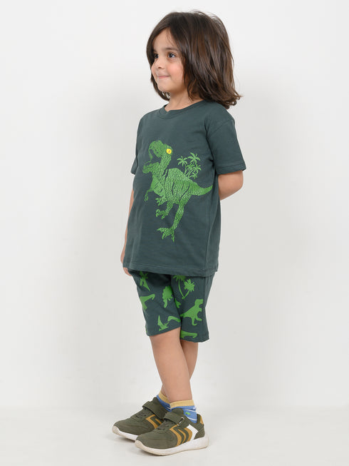 T-Rex Adventure Cotton Short Set (Dark Green)
