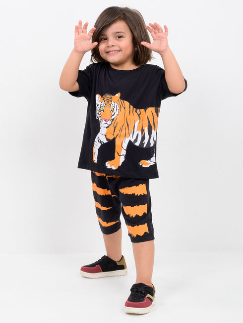 Oversized Tiger Tales Cotton Short Set (Black)