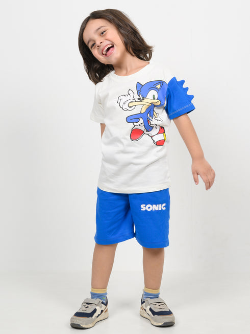 Sonic Action Play Cotton Short Set (White & Blue)