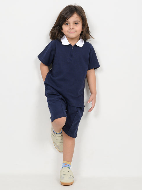 Classic Zip Polo Set (Navy)