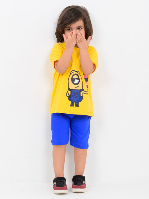 Oversized Minion Themed Cotton Short (Yellow-Navy)