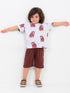 Oversized Bear Buddy Cotton Short Set (Light Grey-Brownish Red)