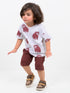 Oversized Bear Buddy Cotton Short Set (Light Grey-Brownish Red)