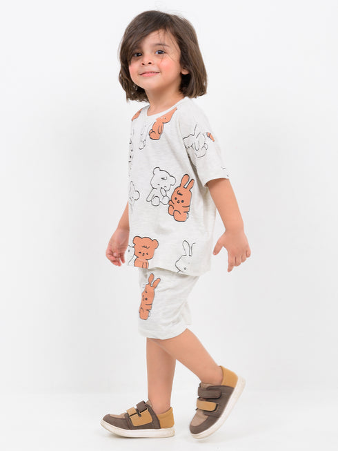 Oversized BunnyBear Dreams Cotton Short Set (Sketch Grey)