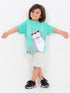 Oversized Happy Seal Adventure Cotton Short Set (Minty Ocean)