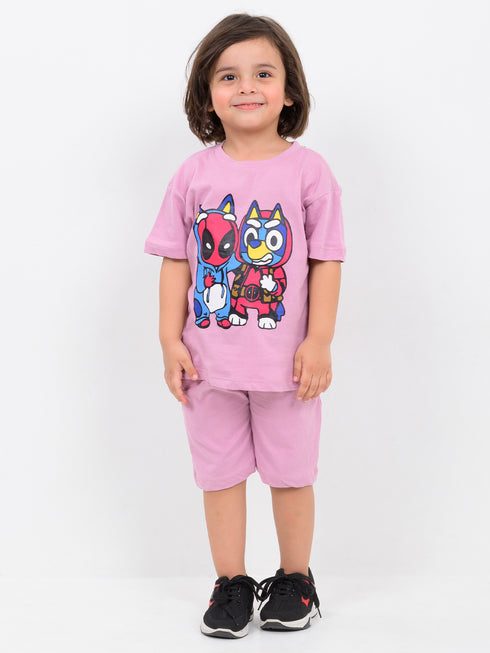 Oversized Chibi Champs Cotton Short Set (Mauve)