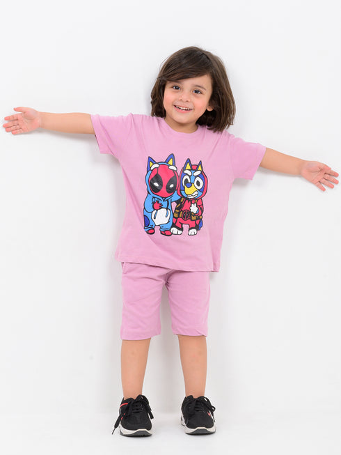 Oversized Chibi Champs Cotton Short Set (Mauve)