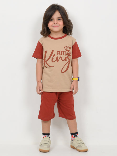 Future King Cotton Short Set (Beige & Brown)