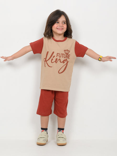 Future King Cotton Short Set (Beige & Brown)