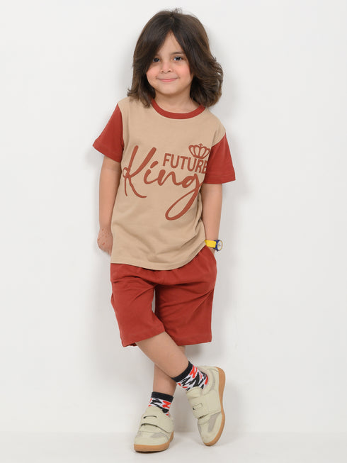 Future King Cotton Short Set (Beige & Brown)