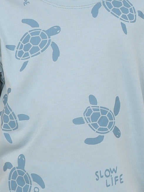 The Turtle Themed Cotton Short Set (Mist Blue)