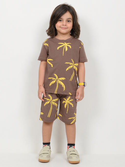 The Palm Breeze Cotton Short Set (Cocoa Brown)