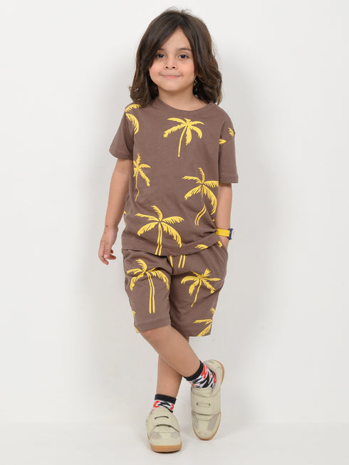 The Palm Breeze Cotton Short Set (Cocoa Brown)