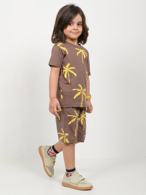 The Palm Breeze Cotton Short Set (Cocoa Brown)