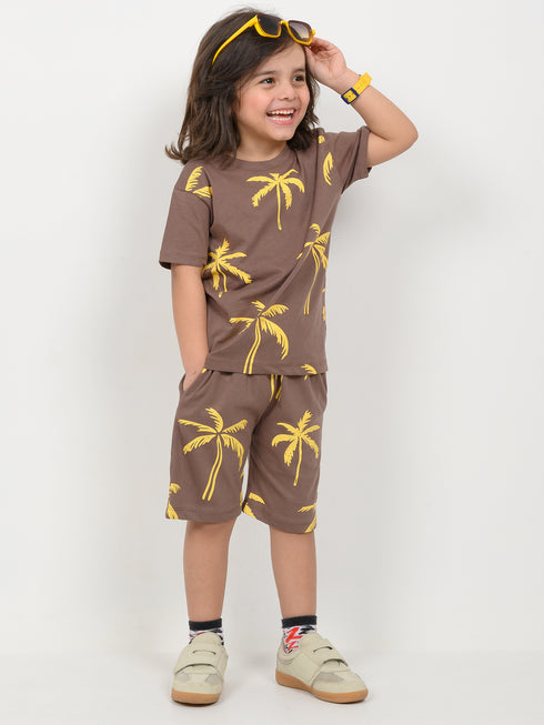 The Palm Breeze Cotton Short Set (Cocoa Brown)