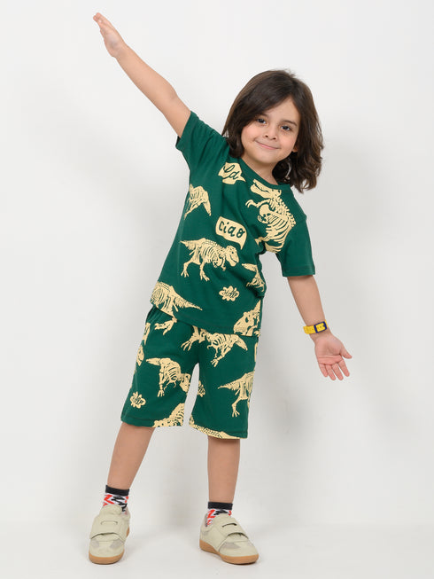 Jurassic Journal Cotton Short Set (Deep Green)