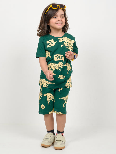 Jurassic Journal Cotton Short Set (Deep Green)