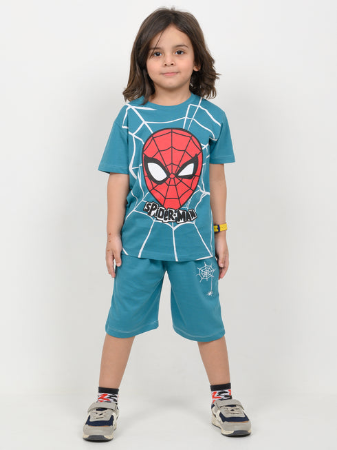 The Spidey Adventure Cotton Short Set (Teal Blue)