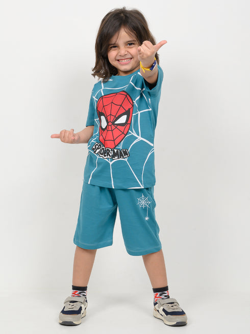 The Spidey Adventure Cotton Short Set (Teal Blue)